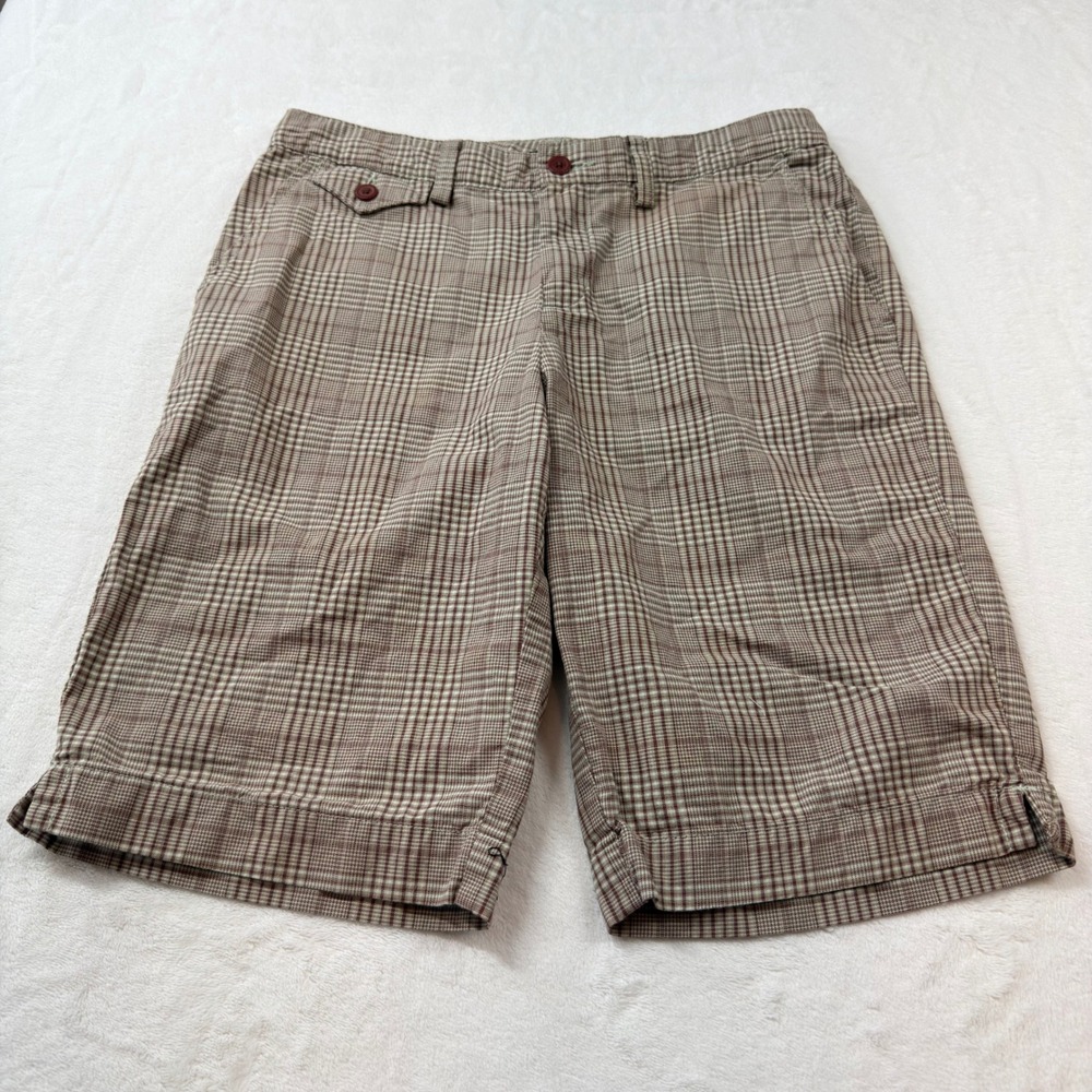 Eddie Bauer Mercer Fit Shorts Women 2 Brown Plaid 100% Cotton Excellent WPL 9647